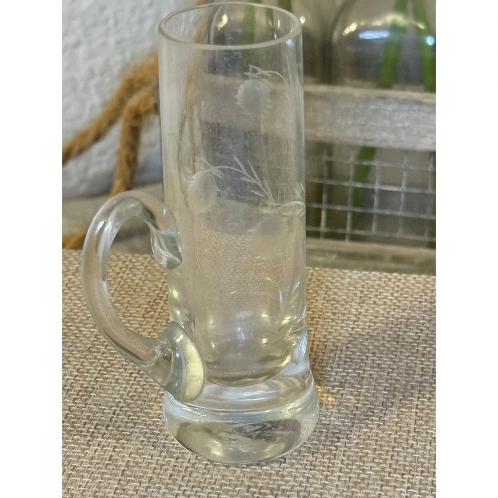 Vintage Fred Harvey Etched Thistle Shot Glass Miniature Mug Toothpick Holder
